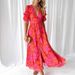 European And American Women's V-Neck Long Dress Short Sleeved Puff Sleeves Elegant Fashionable Buttons Spot Cross Border New 2025_ecoleips.com