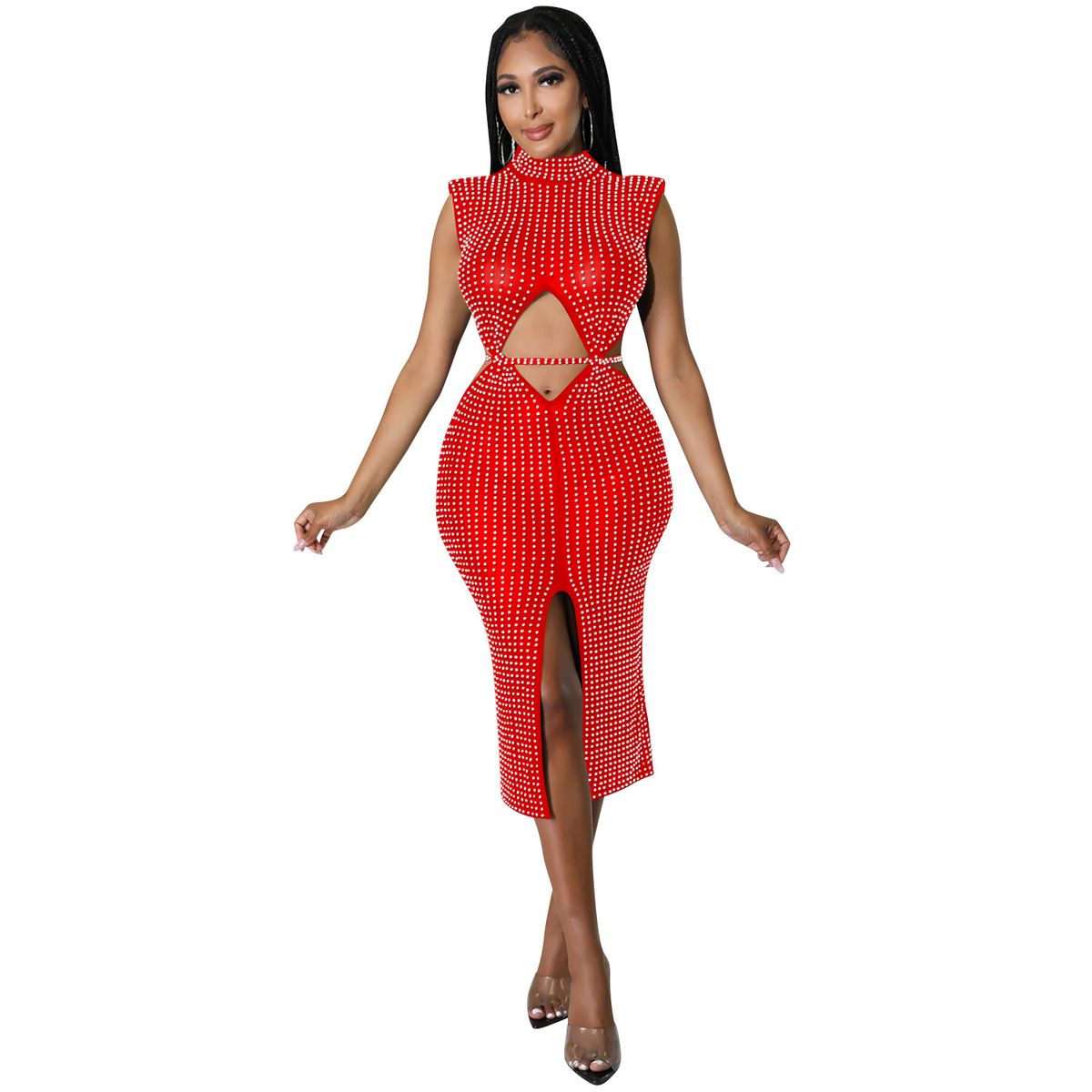 Women's Clothing Fashion Sexy Mesh Perspective Hot Diamond Hollow Slit Dress Women's Clothes_ecoleips.com