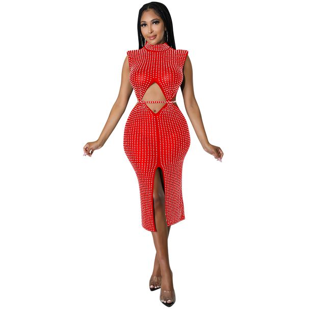 Women's Clothing Fashion Sexy Mesh Perspective Hot Diamond Hollow Slit Dress Women's Clothes_ecoleips.com