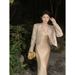 2026 Spring Fashion Maillard Outfit: Jacquard Fabric Elegant Coat + Slimming Acetate Satin Camisole Dress For Women_ecoleips.com