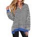 Autumn And Winter Colorful Striped V-Neck Loose Sweatshirt Sweatshirt Women's Contrast T-Shirt_ecoleips.com