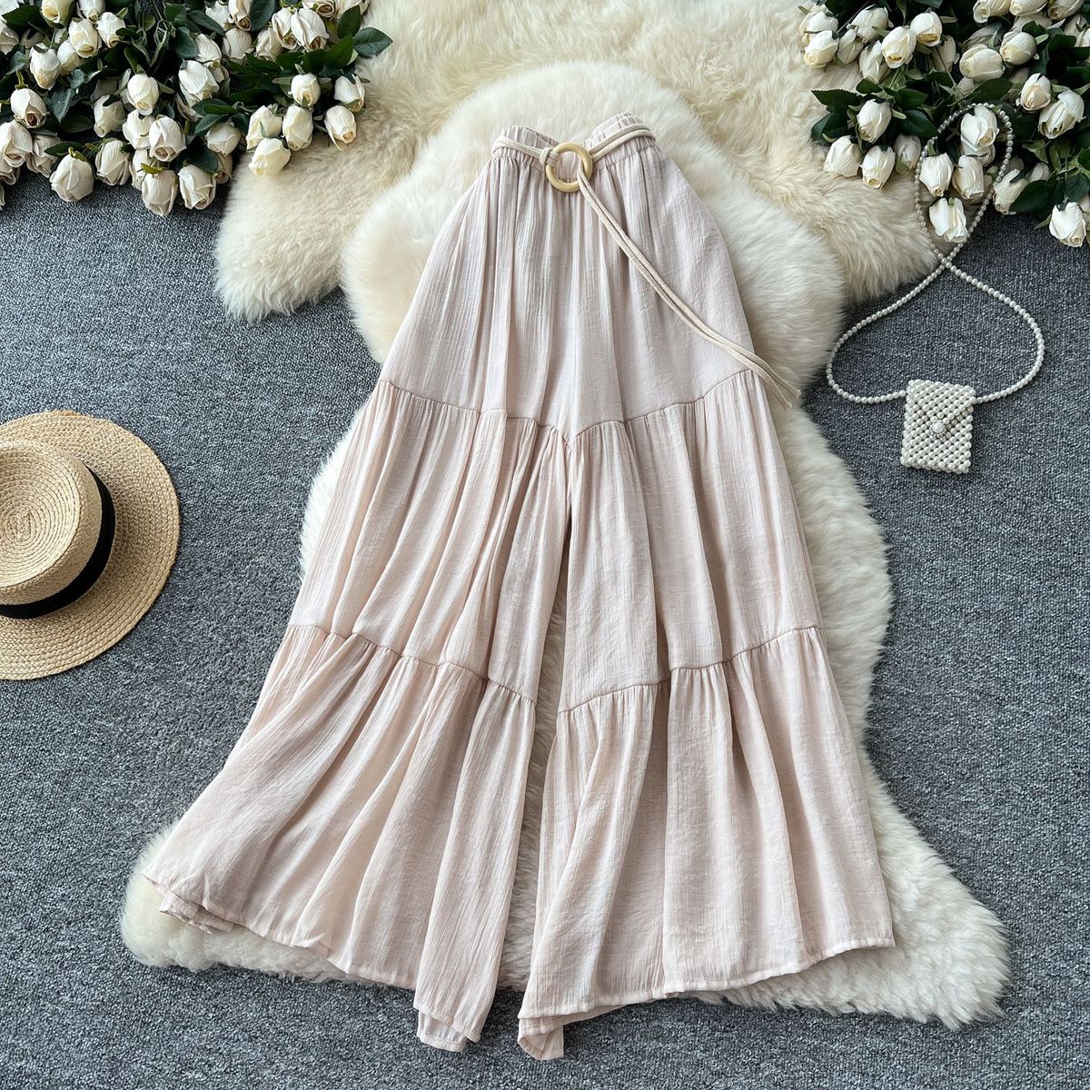 Women’s Clothing Casual Pants Summer Fairy Gentle Style All Match High Waist Loose Wide Leg Skirt Pants Cover Meat Cover Hip Chiffon Pants_ecoleips.com
