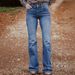 Women's Blue Embroidered Wide Leg Stretch Jeans Loose Fit Back Pocket Cross Border European American Denim Jeans_ecoleips.com