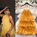 Women's Yellow Dress French Style Halter Neck Suspender Ruffle Patchwork Cake Style Short Summer 2025_ecoleips.com
