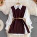 Long Sleeved Suit White Shirt Sweater Vest Age Reducing Loose Knitted Vest Shirt Two Piece Suit For Women_ecoleips.com
