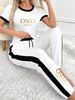 Women's Gold Gradient Letter Print Pant Set Casual Short Sleeve Crew Neck T-Shirt Top with Loose Wide Leg Pants Two-Piece Outfit_ecoleips.com