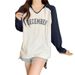 Real Shot New Autumn Printed Hooded T-Shirt Long Women Versatile Loose Slimming Color-Block Raglan Sleeve Top_ecoleips.com