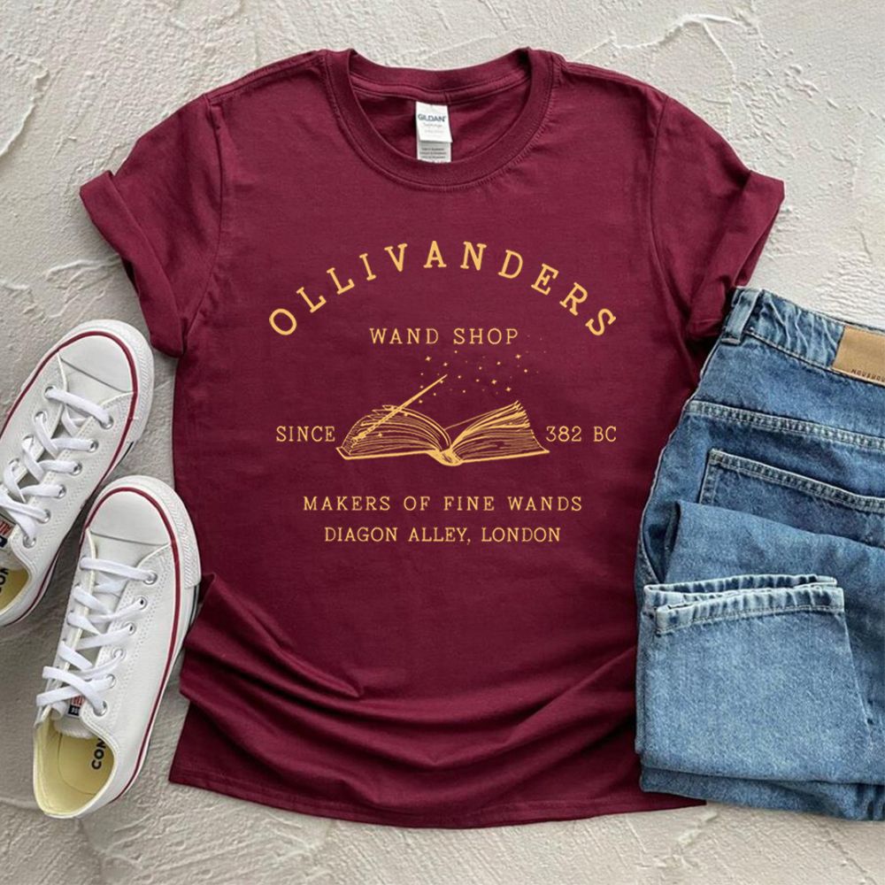 2025 Ollivanders Wand Shop T Shirt Wizard Book Shop Shirt HP Shirt Book Nerd Aesthetic Clothes Magic Tee Unisex Short Sleeve Top_ecoleips.com