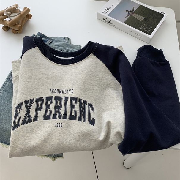 European American Style Crew Neck Sweatshirt For Women, New Spring And Autumn Model, Loose Fit, Slimming, Color-blocking_ecoleips.com