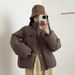 Women's Embroidered Puffer Jacket – Korean-Style Oversized Duck Down Coat With Stand Collar (Black/White/Gray/Taupe/Red, One Size)_ecoleips.com