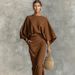 High-Waist Midi Skirt Set – Oversized Batwing Sleeve Top (S-XXXL, 95% Polyester, Office-to-Brunch Versatility)_ecoleips.com