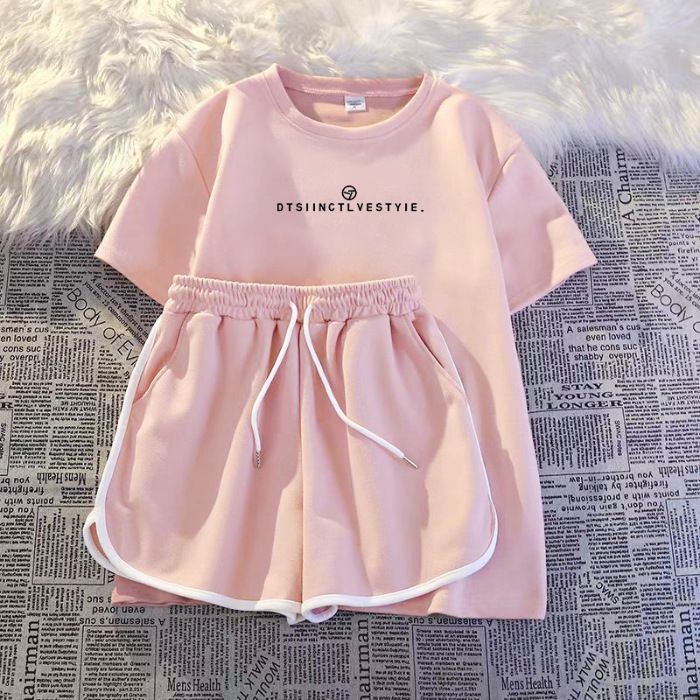 Women's Korean Style Milk Silk Lounge Set - Drawstring Short Sleeve Top & Loose Shorts 2-Piece Outfit (Casual, Summer, Sporty)_ecoleips.com