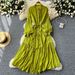 Elegant Dress Female Design Single Breasted Loose Waist Straps Slim Temperament Knee Length Skirt_ecoleips.com