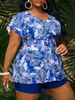 2026 Tropical Print Butterfly Sleeve Drawstring Swimsuit Women Plus Size Swimwear Female Bathers Bathing Swimming Suit Summer_ecoleips.com