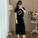 Casual Sports For Women Summer Design Sense Fashionable Gray Short Sleeve Top And Skirt Two-Piece Set_ecoleips.com