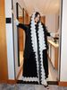 Elegant Black Lace Three-Piece Evening Gown Set – Long Sleeve Mermaid Dress With Detachable Cape (S-XXL, Velvet Blend)_ecoleips.com