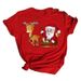 Merry Christmas Tree Santa Claus Simple Retro Fashion Cartoon Print Short Sleeve Women's Top_ecoleips.com