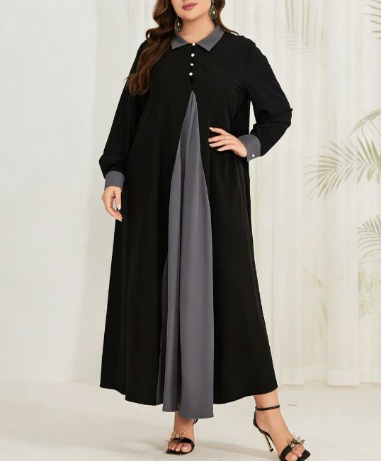 Exclusive Cross-border Supply For The Middle East: Color-blocked Patchwork Robe, Plus-size Muslim Long-sleeve_ecoleips.com