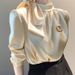 Champagne Satin Long-Sleeve Blouse Elegant Scarf Collar With Delicate Bow Tie – Premium Polyvinyl Alcohol Fiber – Versatile Office-to-Evening Wear_ecoleips.com