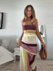 Summer Ripple Color Block Strappy Slit Long Dress Fresh Beach Vacation Dress For Women Holiday Outing_ecoleips.com