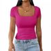 2025 Summer U-neck T-shirt New Style Simple, Casual, Versatile, Fashionable Hoodie Slim Fit Women's Short Sleeve_ecoleips.com