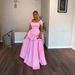 Women's Pink Ball Gown Dress Square Neck Elegant Bubble Sleeve Prom Dress Flared Skirt S-XXL_ecoleips.com