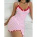 Aria Basics Aria Basics 2025 European And American Style Heart Print Slim-fit Camisole Nightdress For Women, Lace V-neck Home Wear, Sleeveless,_ecoleips.com