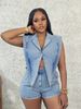 Women's Clothing Spring And Summer New Women's Fashion Casual Three Dimensional Triangle Design Denim Jumpsuit Shorts_ecoleips.com
