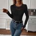 Women's Elegant V-Neck Long Sleeve Top With Delicate Lace Trim – Soft & Stylish Casual Blouse For Autumn & Winter_ecoleips.com