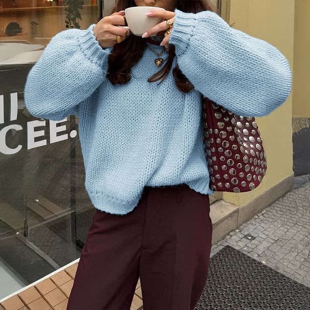 Diyun European And American Casual Simple Round Neck Long Sleeve Lined Sweater Women's Fashion 2025 Autumn_ecoleips.com