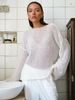 K New Hollowed Out Knitted Top For Women's Loose Mesh Sexy Round Neck See Through Thin Sweater_ecoleips.com