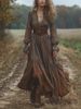 Elegant Long Sleeve Long Skirt Vintage V-Neck Pastoral Dress Women's Clothing_ecoleips.com