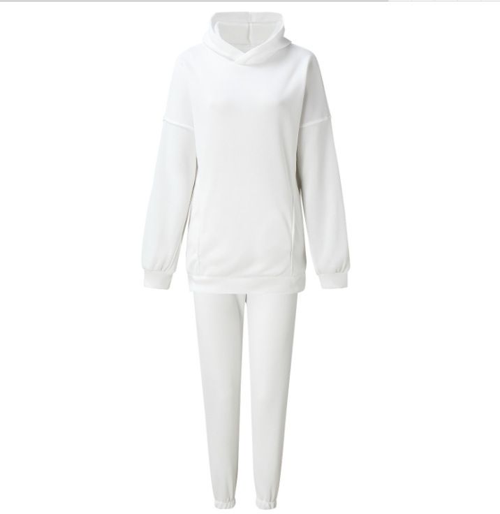 Women's Clothing Women's Hooded Sweatshirt Two-Piece Set Fleece-Lined Pullover & Joggers Casual Outfit In White Black Brown Beige S M L XL_ecoleips.com