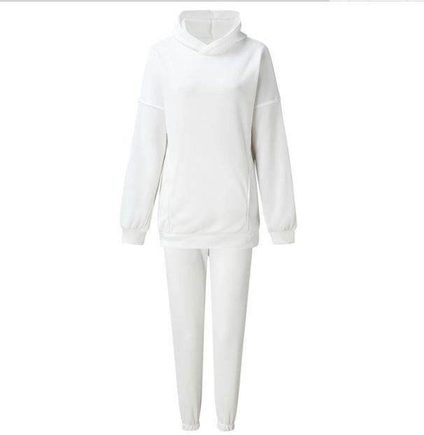 Women's Clothing Women's Hooded Sweatshirt Two-Piece Set Fleece-Lined Pullover & Joggers Casual Outfit In White Black Brown Beige S M L XL_ecoleips.com