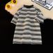 Men's Women's And Couple's American Style Summer Striped T-Shirt Short Sleeved Digital Print Loose Fit Fashionable round Neck Top_ecoleips.com