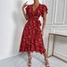 Women's Sexy Deep V Neck Tie Waist Slimming Floral Maxi Dress For Vacation_ecoleips.com