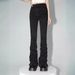 Pleated Elastic Black High-Waisted Jeans For Women, Spring New American High Street Style, Flared Washed Long Pants_ecoleips.com