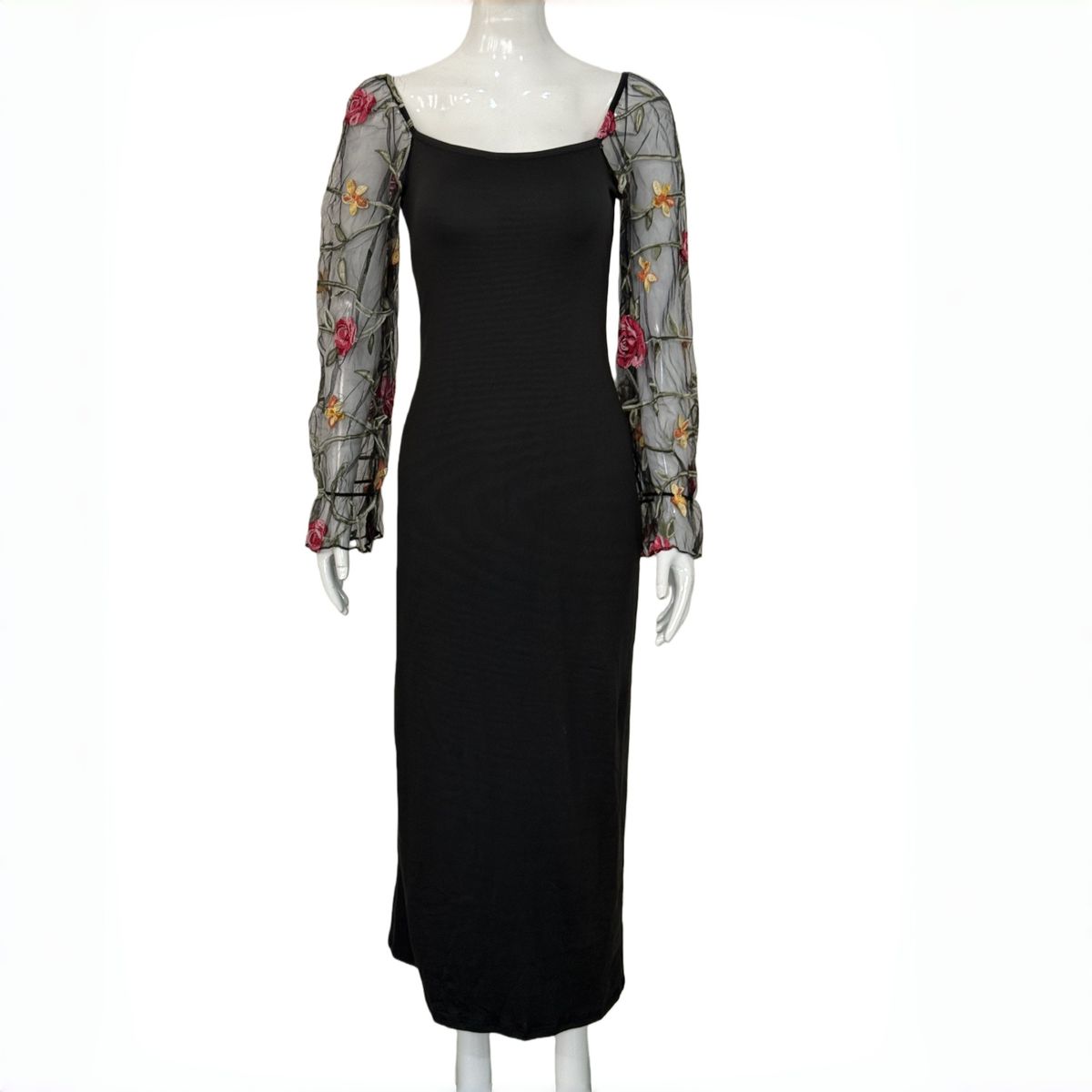 Women's Elegant Sweetheart Neck Floral Embroidered Sheer Mesh Bodycon Midi Dress – Summer Party Gown 2026_ecoleips.com
