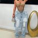 Distressed Denim Pants For Women - Vintage Patchwork Straight Leg Jeans | Grunge Streetwear Pants With Destroyed Details (S-XXL)_ecoleips.com