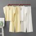 Women's Knitted Two Piece Set round Neck Sleeveless Top with Copper Buttons Spring Summer Loose Fitting Elegant Casual Sporty Wide Leg Pants_ecoleips.com