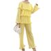 Women's Clothing Solid Color Pleated Ruffle Top + Two Pieces Of Wide Leg Pants_ecoleips.com