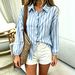 Striped Women's Shirt Loose Fitting Slimming Blouse Ruffled Trim Top for Business Casual Wear_ecoleips.com