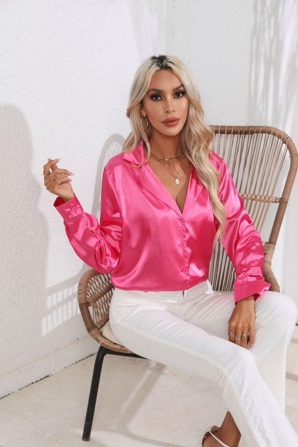 Suit Collar Satin Shirt For Women, New Long Sleeve Blouse, Silk Satin, Women's Fashion_ecoleips.com