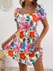 Floral Print Square Neck Puff Sleeve Dress Women's Romantic Vintage Mini Dress For Spring Summer Garden Party_ecoleips.com