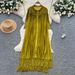 Elegant A-Line Long Sleeved Shirt Dress For Women With Tassel Design Slimming V-Neck Commuting Friendly High-End Style_ecoleips.com