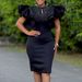 Women's Clothing New Fashion Sexy Lotus Sleeve Beaded Party Dinner Dress _ecoleips.com