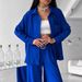 Women's Solid Color Cardigan With Pocket Wide Leg Trousers Suit Casual Trendy Set_ecoleips.com