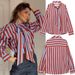 Women's Clothing Striped Long Sleeved Shirt Tie Waist Fashionable Top For Spring Versatile Blouse_ecoleips.com