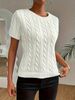 Summer New Women's White Ribbed Knit Sweater round Neck Short Sleeve Pullover Elegant And Stylish European American Style_ecoleips.com