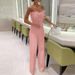 Women's feather patchwork sexy strapless fashion dress wide leg jumpsuit_ecoleips.com